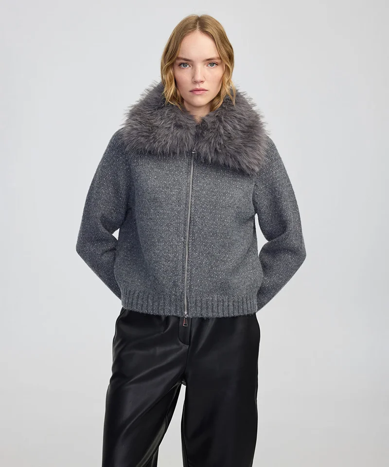 ابيكول Removable Faux Fur Collar Jacket