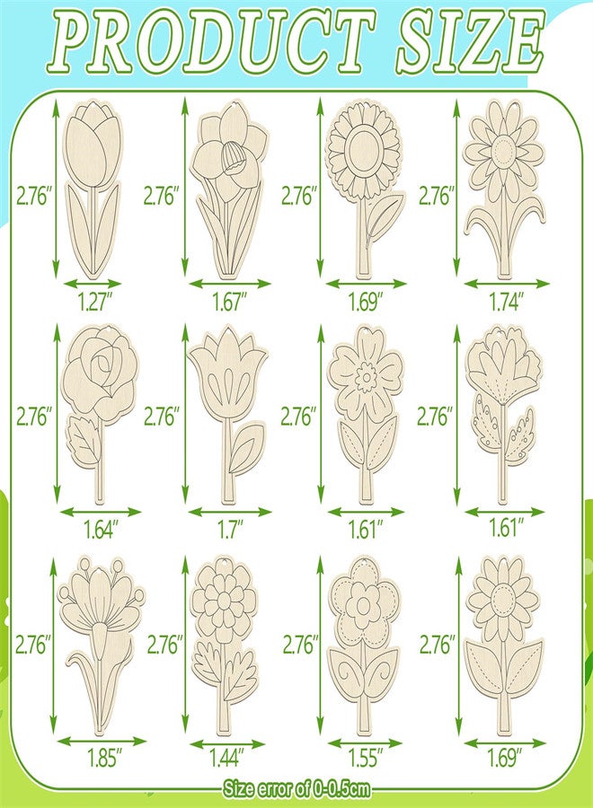KASTWAVE 48 Pcs Wooden Flowers Painting Craft Kit for Kids, Drawing DIY Blank Cutout Chips, Unfinished Wood Flowers Ornaments Spring Arts Wooden for Kids Hanging Decoration - Image 4