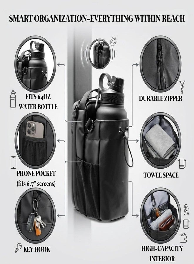 QZEMEL Magnetic Gym Water Bottle Holder Bag, Strong Magnet Gym Organizer with Phone Pocket & Towel Storage, Fits 64oz Bottle, Attaches to Squat Rack, Workout Accessories Bag for Men Women - Image 5