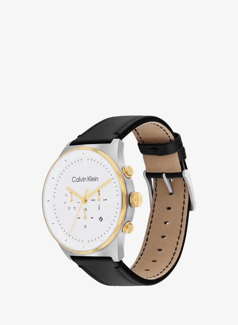 Calvin Klein  Men's Quartz Multifunction Watch, White Dial, Black Leather Strap for Men | Best Price UAE