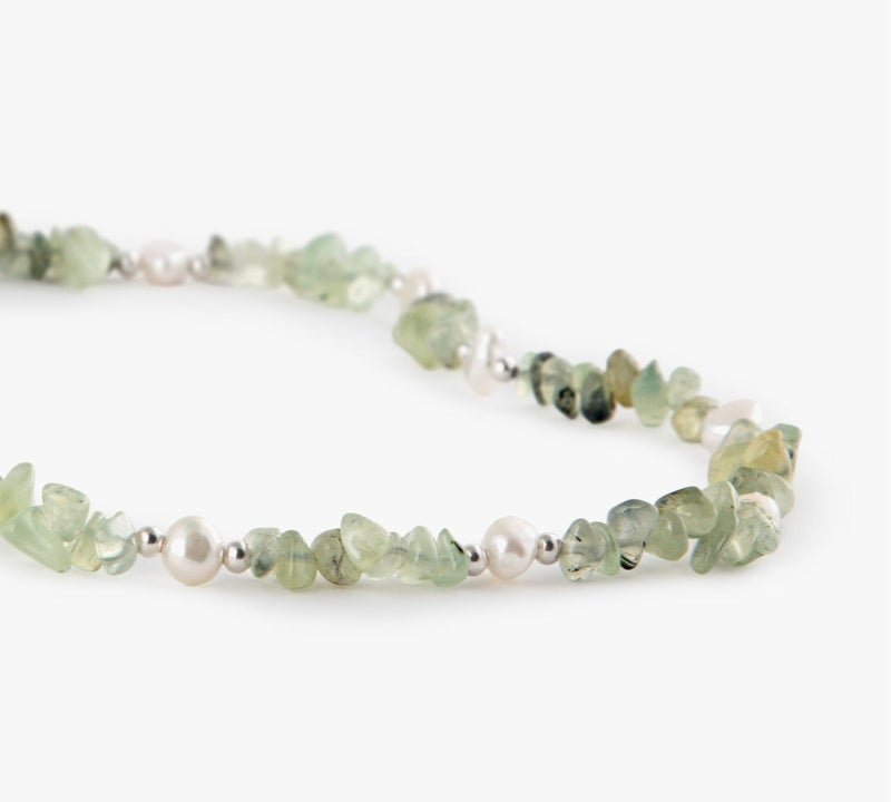 Minza “Sayuri” Women’s Necklace, Sterling Silver 925 with Prehnite Stones & Cultured Pearls, Adjustable Necklace for Women, Jewelry for Casual & Special Occasion - Image 4