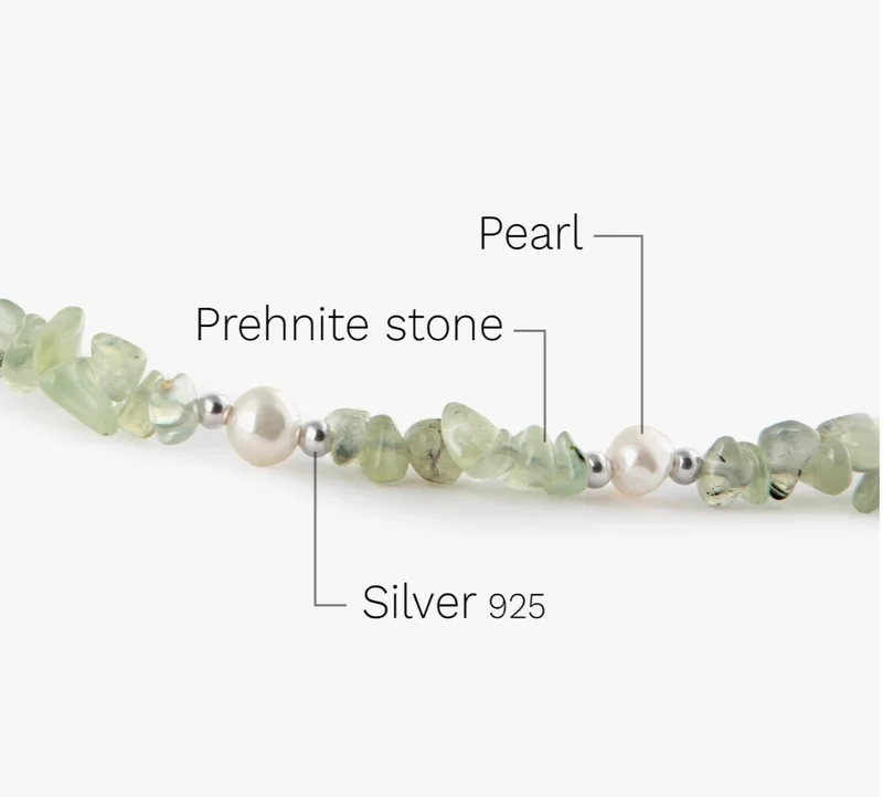 Minza  Minza “Sayuri” Women’s Necklace, Sterling Silver 925 with Prehnite Stones & Cultured Pearls, Adjustable Necklace for Women, Jewelry for Casual & Special Occasion for Women | Best Price UAE