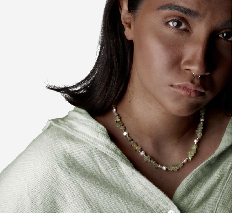 Minza “Sayuri” Women’s Necklace, Sterling Silver 925 with Prehnite Stones & Cultured Pearls, Adjustable Necklace for Women, Jewelry for Casual & Special Occasion - Image 5