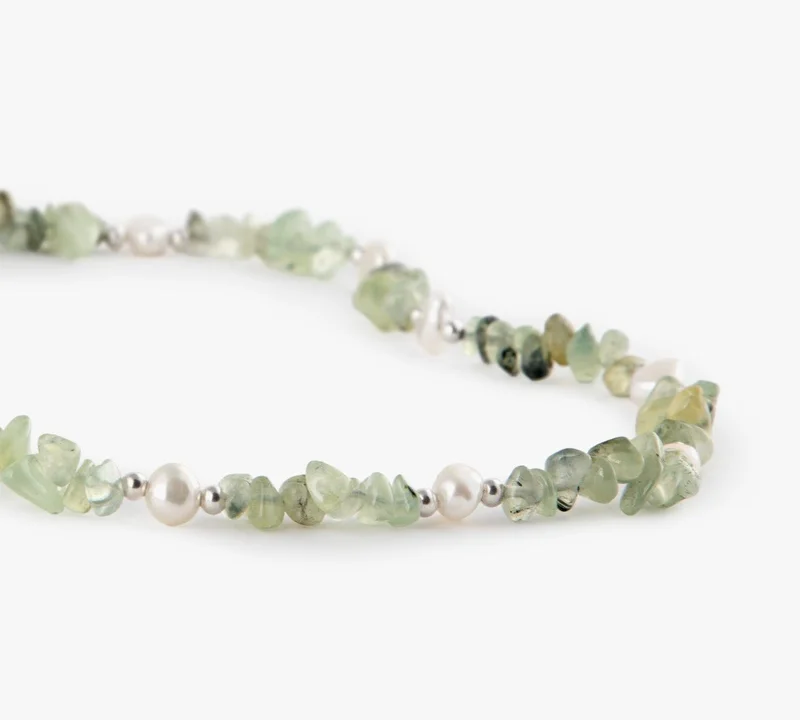 Minza  Minza “Sayuri” Women’s Necklace, Sterling Silver 925 with Prehnite Stones & Cultured Pearls, Adjustable Necklace for Women, Jewelry for Casual & Special Occasion for Women | Best Price UAE