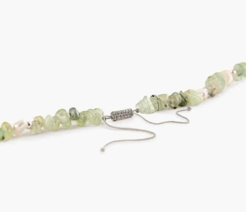Minza  Minza “Sayuri” Women’s Necklace, Sterling Silver 925 with Prehnite Stones & Cultured Pearls, Adjustable Necklace for Women, Jewelry for Casual & Special Occasion for Women | Best Price UAE