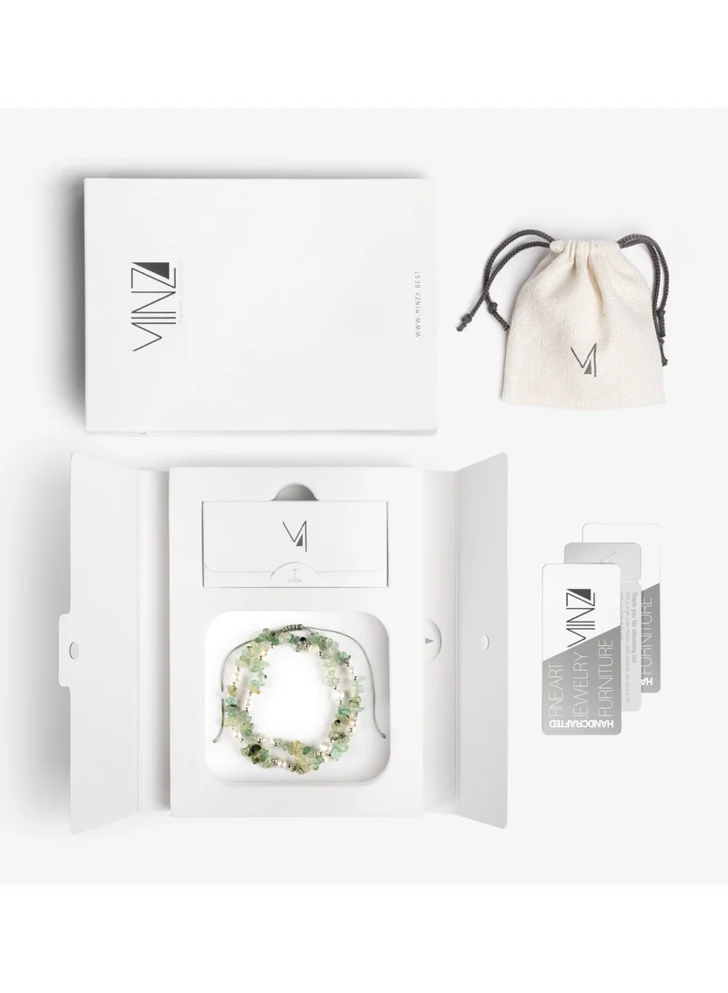 Minza  Minza “Sayuri” Women’s Necklace, Sterling Silver 925 with Prehnite Stones & Cultured Pearls, Adjustable Necklace for Women, Jewelry for Casual & Special Occasion for Women | Best Price UAE