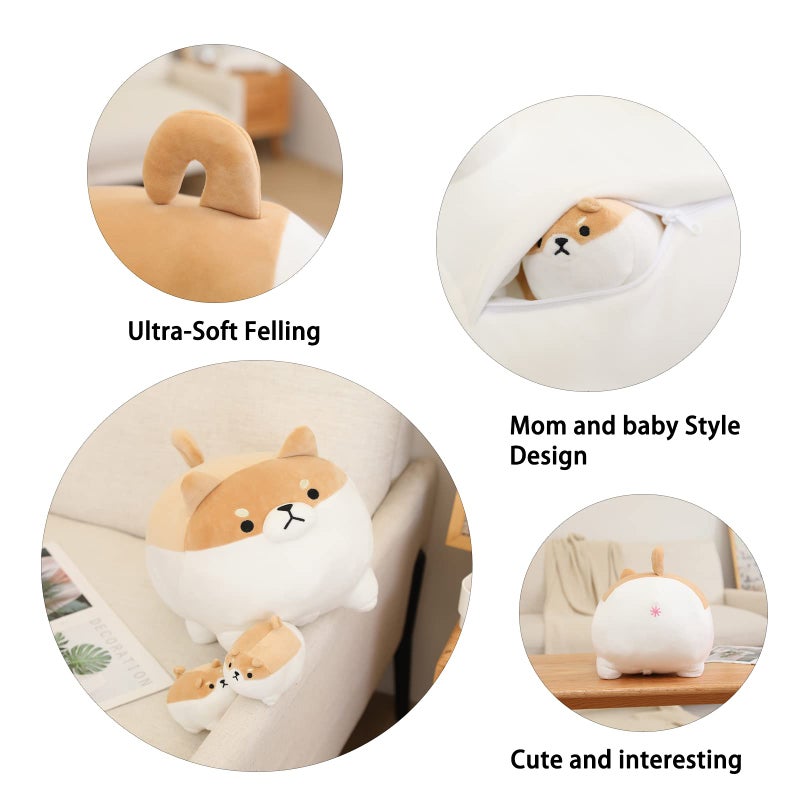 SQEQE Stuffed Animal Shiba Inu Plush Toy with 4 Baby Shiba Inu Plushies in her Tummy, Stuffed Cotton Plush Animal Toy Gift for Kids - Image 3