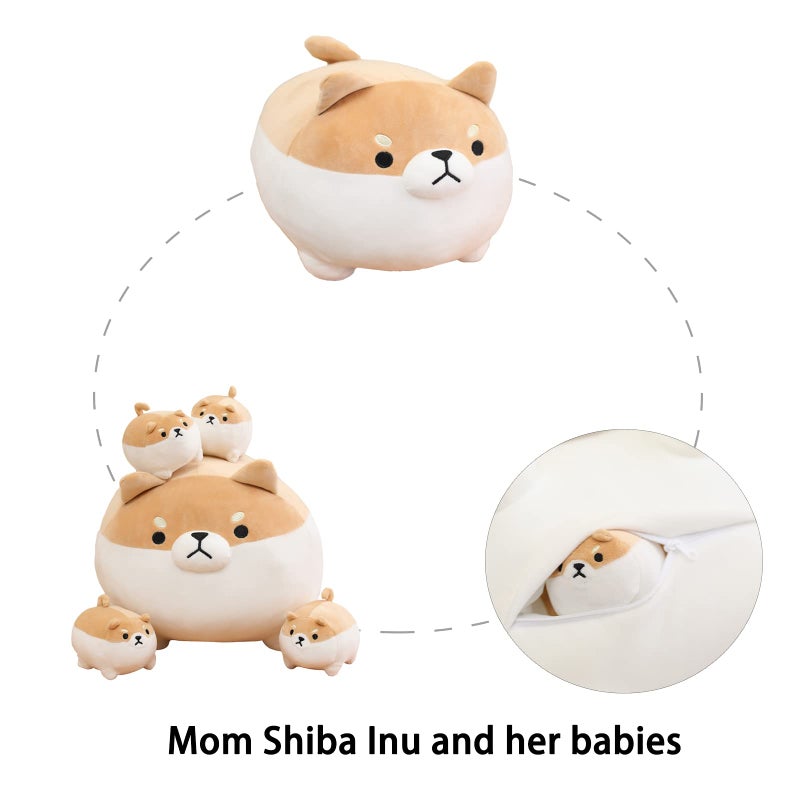 SQEQE Stuffed Animal Shiba Inu Plush Toy with 4 Baby Shiba Inu Plushies in her Tummy, Stuffed Cotton Plush Animal Toy Gift for Kids - Image 5