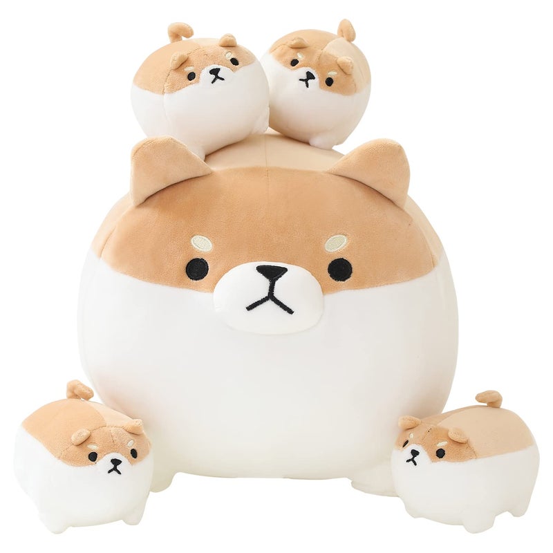 SQEQE Stuffed Animal Shiba Inu Plush Toy with 4 Baby Shiba Inu Plushies in her Tummy, Stuffed Cotton Plush Animal Toy Gift for Kids - Image 1