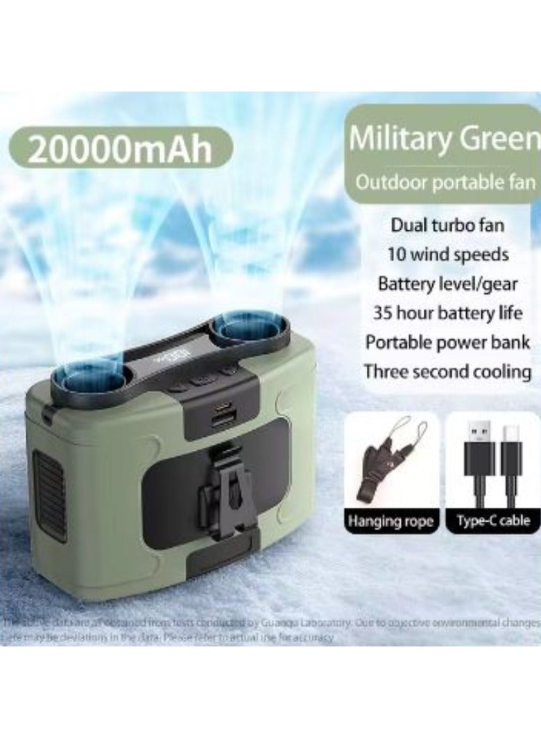 ارواق مروحة خصر محمولة خارجية بقدرة 20000 مللي أمبير في الساعة، مروحة رقبة معلقة، رياح قوية مع إضاءة LED لبنك الطاقة للعمل الرياضي في الهواء الطلق - Image 1