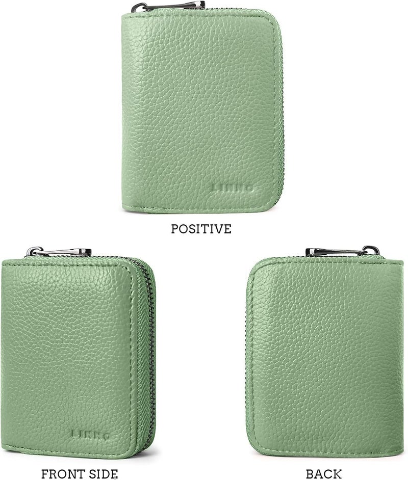 Linno RFID 20 Slots Credit Card Holder Genuine Leather Small Wallet for Women or Men with Zipper - Image 5