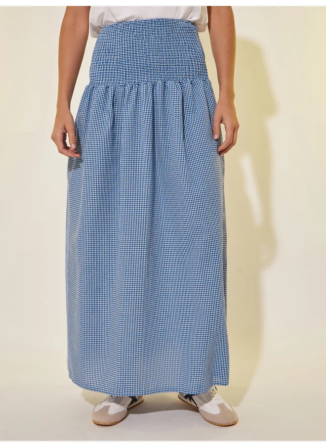 تايك تو Take Two Checked Smocked Waist A-Line Maxi Skirt