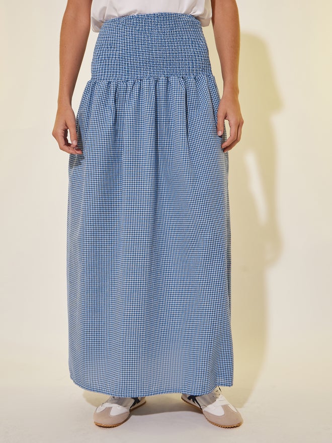 Take Two Take Two Checked Smocked Waist A-Line Maxi Skirt  - Image 2