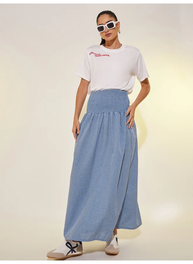تايك تو Take Two Checked Smocked Waist A-Line Maxi Skirt