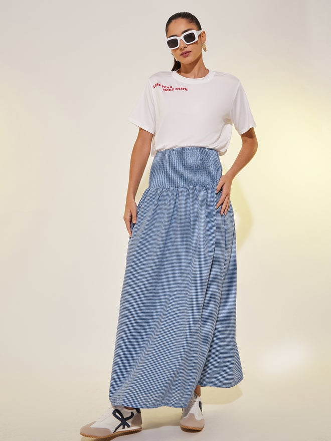Take Two Take Two Checked Smocked Waist A-Line Maxi Skirt  - Image 1