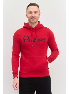 Men Hooded Brand Logo Long Sleeves Hoodies, Red