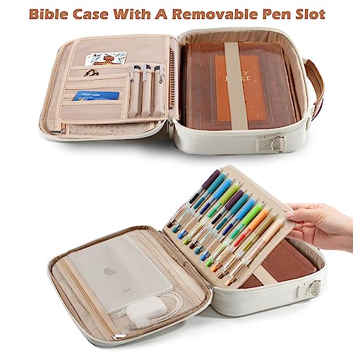 Aplufine Bible Cover for Men-Bible Case for Women-Medium Bible Bags and Totes-Large Bible Carrying Case-Bible Carrier with Shoulder Strap,Detachable Pen Loops for Bible Accessories,Gift Men Women - Image 2