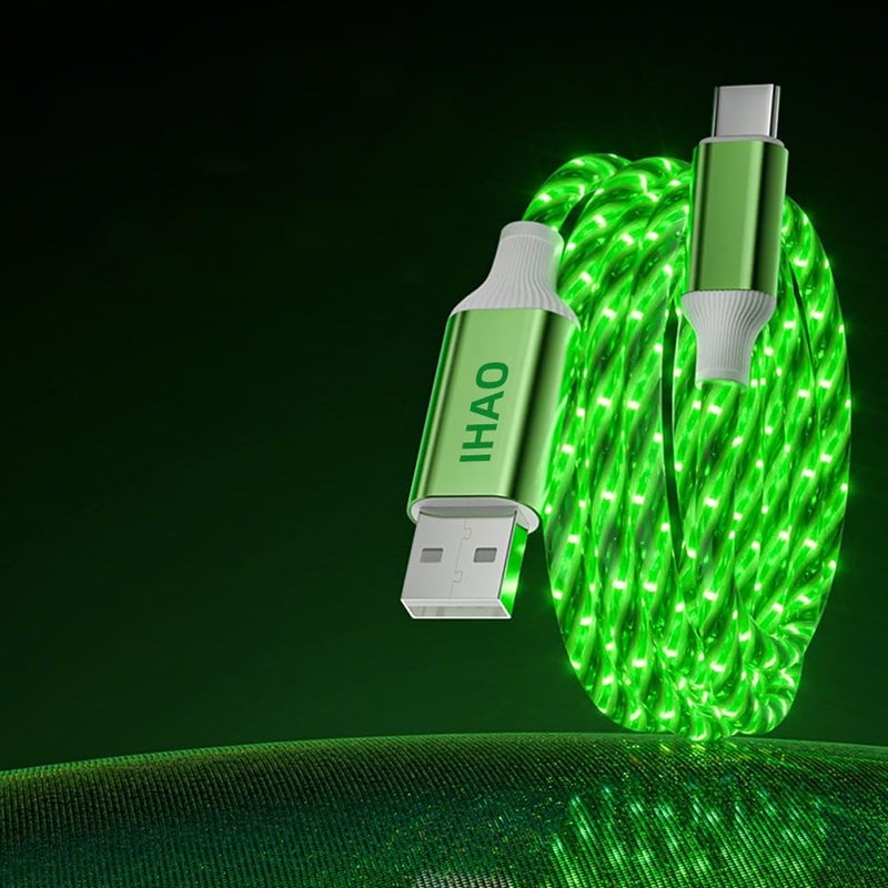 IHAO كابل شاحن IHAO من USB A إلى Type C PD بقوة 60 واط سريع الشحن مع إضاءة LED مرئية باردة متدفقة لجميع أجهزة USB C - 39 بوصة أخضر نجمي - Image 1