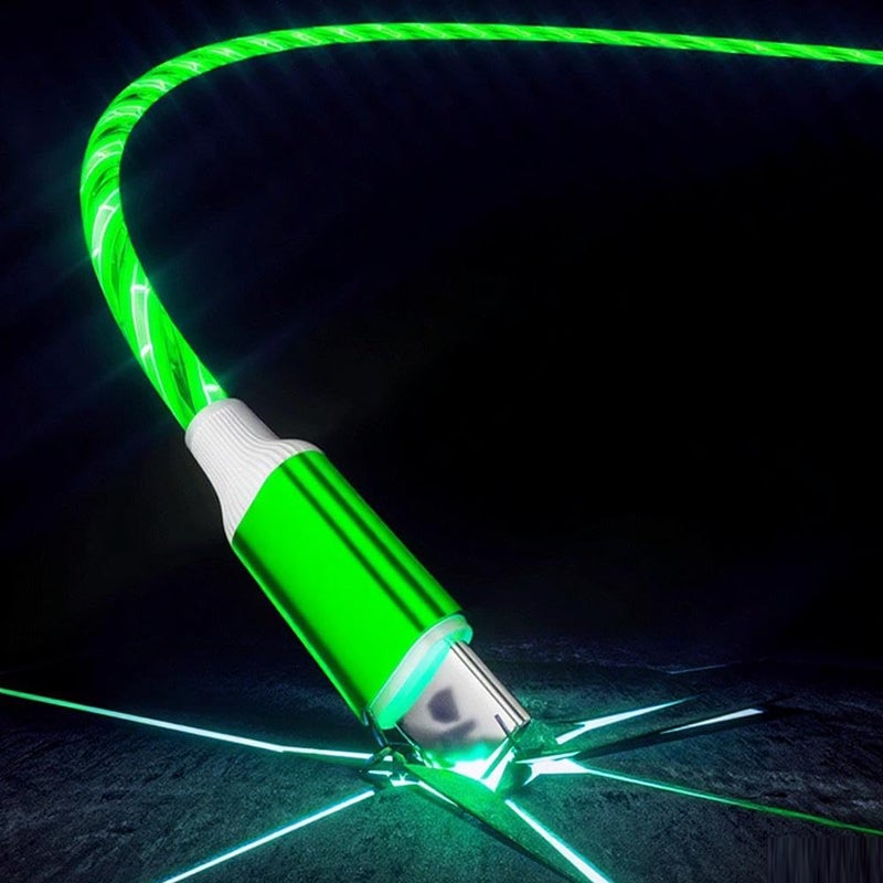 IHAO كابل شاحن IHAO من USB A إلى Type C PD بقوة 60 واط سريع الشحن مع إضاءة LED مرئية باردة متدفقة لجميع أجهزة USB C - 39 بوصة أخضر نجمي - Image 3