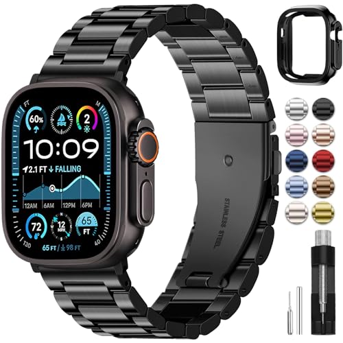 Fullmosa Metal Band Compatible with Apple Watch Bands Ultra3 2 1 49mm, Stainless Steel Strap iWatch Band with Case for Apple Watch, Black - Image 1