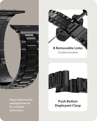 Fullmosa Metal Band Compatible with Apple Watch Bands Ultra3 2 1 49mm, Stainless Steel Strap iWatch Band with Case for Apple Watch, Black - Image 4