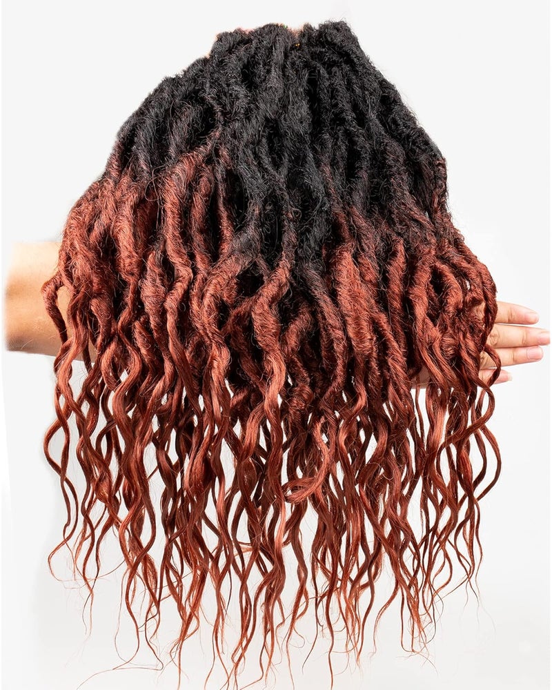 Goddess Wavy Locs Crochet Hair 16 Inch 6 Packs Pre Looped Curly Soft Ombre Ginger Faux Locs Dreadlock Synthetic Ombre Braiding Hair Extensions For Black Women16 Inch6 PacksOT1B350