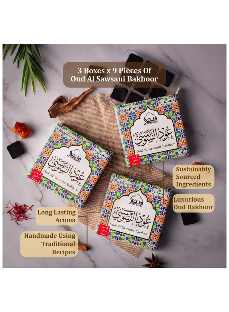 Dukhni Oud Al Sawsani Bakhoor 3 boxes x 9 Piece each | Arabic Bakhoor Incense | Sandalwood Blend | Perfect for Prayer Time | To Relax & Meditate | Handmade Traditional recipe - Image 3