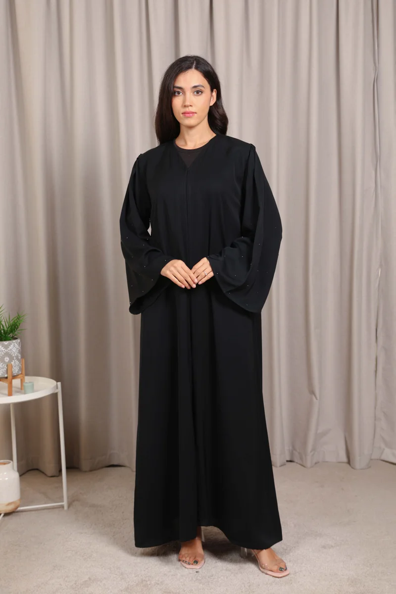 Nikias Nikias Nida Abaya with Pleated Sleeves & Crystal Embellishments