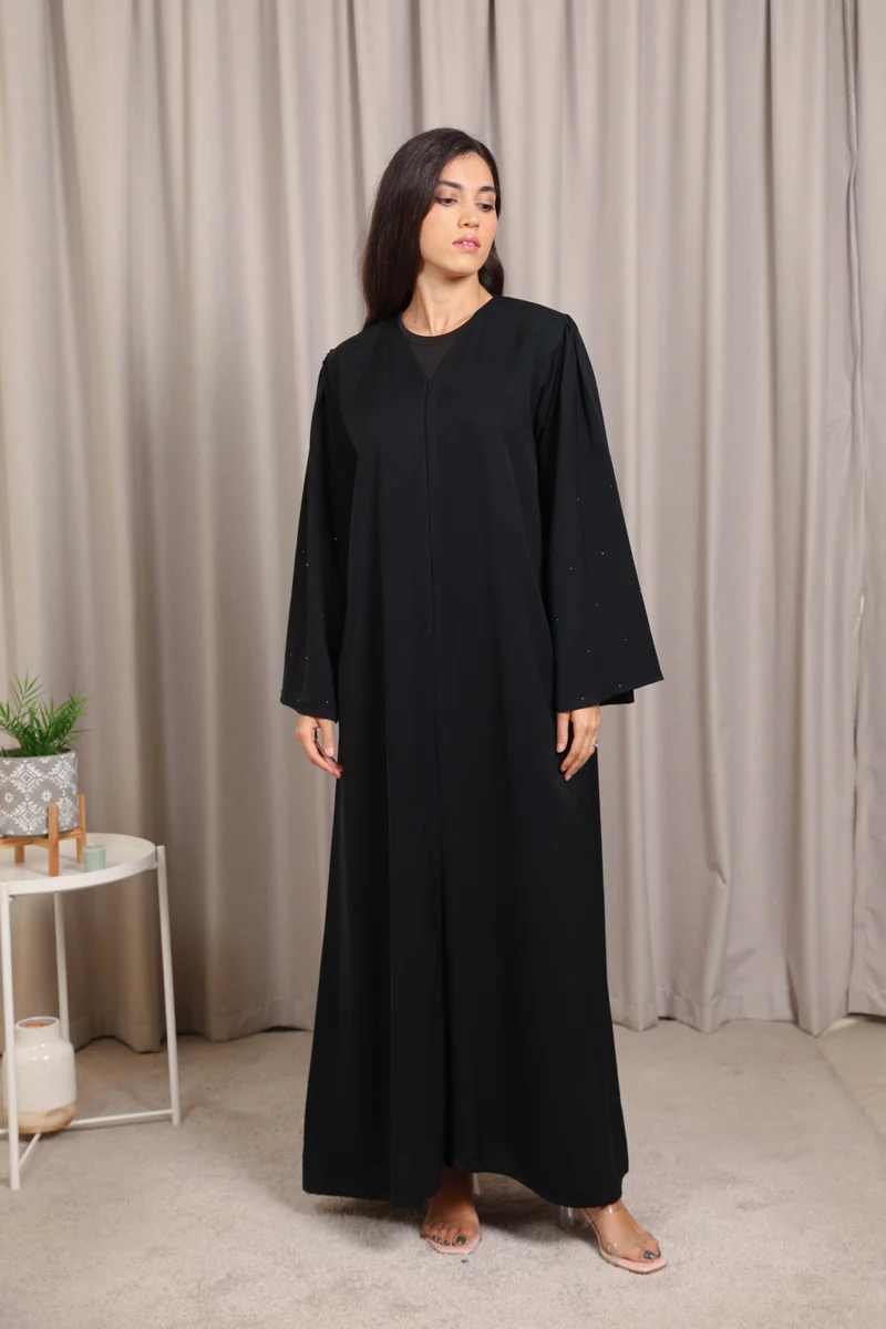 Nikias Nikias Nida Abaya with Pleated Sleeves & Crystal Embellishments
