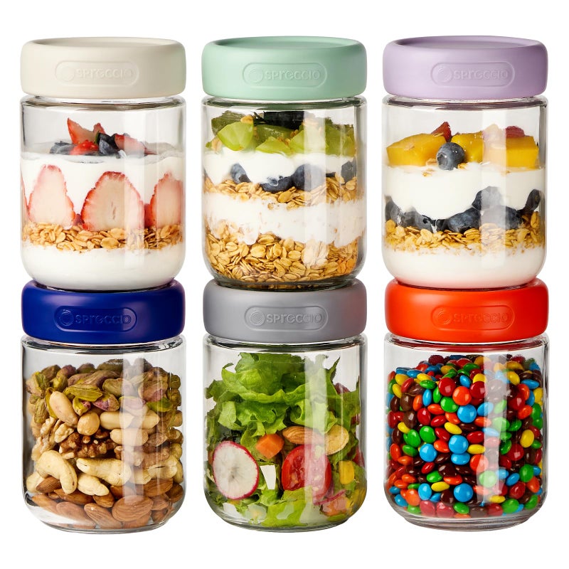 Spreccio 6-Pack 16oz Glass Jars with Lids, Glass Storage Jars, Yogurt Containers with Lids for Chia Pudding Salad Cereal Coffee Seed Spices - Image 1