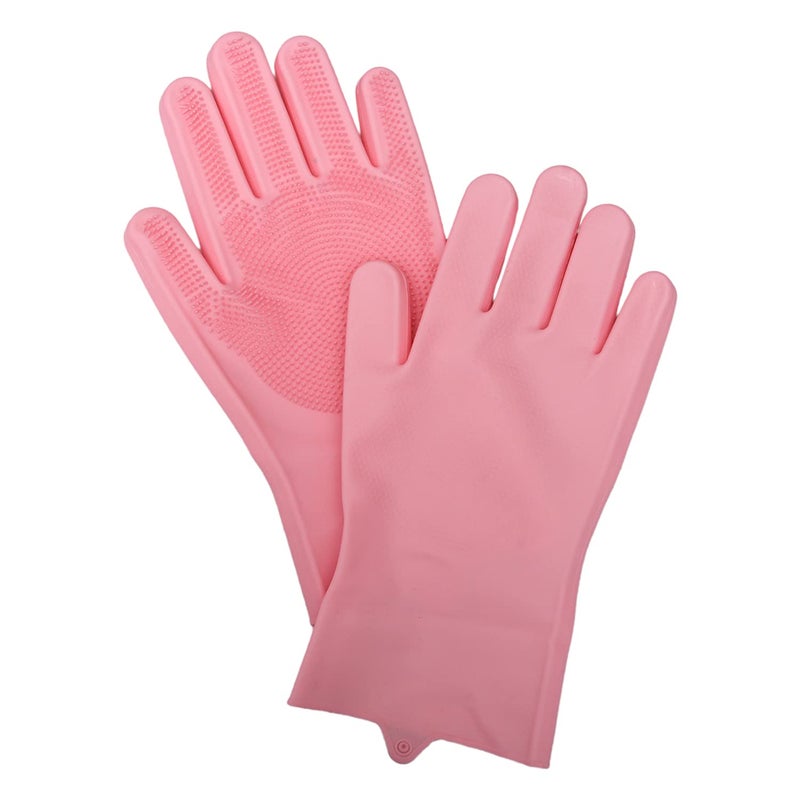 Kuber Industries Kuber Industries Kitchen Gloves|Silicone Kitchen Dish Washing Gloves|Scrubbing Gloves for Kitchen|Car Cleaning Gloves|Bathroom Cleaning Gloves|1 Pair (Pink) - Image 1