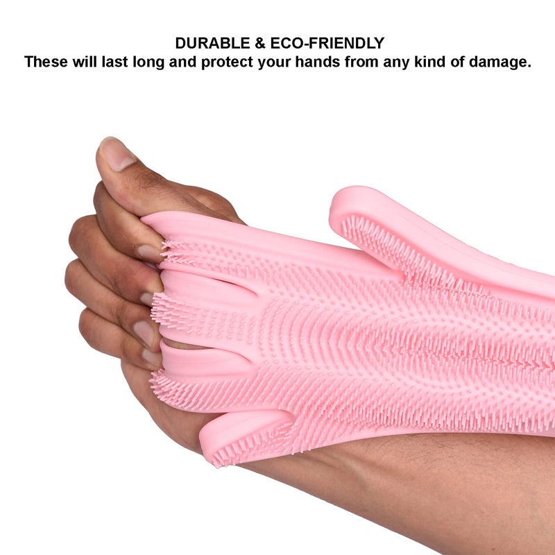 Kuber Industries Kuber Industries Kitchen Gloves|Silicone Kitchen Dish Washing Gloves|Scrubbing Gloves for Kitchen|Car Cleaning Gloves|Bathroom Cleaning Gloves|1 Pair (Pink) - Image 5