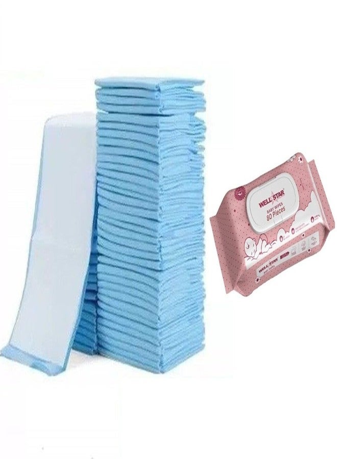 WELLSTAR Underpad (60 X 90 cms) Disposable Fabric with Super Absorbent Polymer with Wipes Large (10 Units) - Image 1