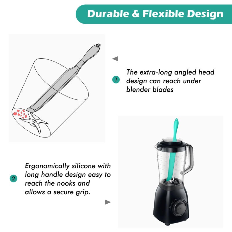 Demao Silicone Blender Spatula & Scraper - Under-Blade & Jar Accessory with Long Handle, Nonstick Surface and Hanging Holes (Cyan) - Image 2