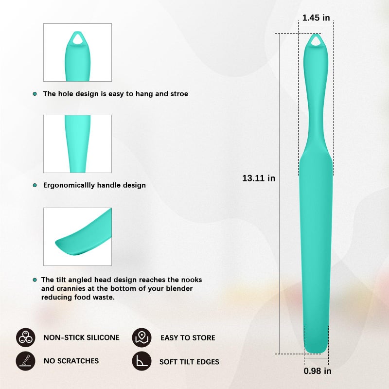 Demao Silicone Blender Spatula & Scraper - Under-Blade & Jar Accessory with Long Handle, Nonstick Surface and Hanging Holes (Cyan) - Image 4