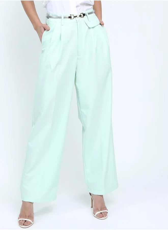 Tokyo Talkies Mid Rise Parallel Trousers with Belt Loop