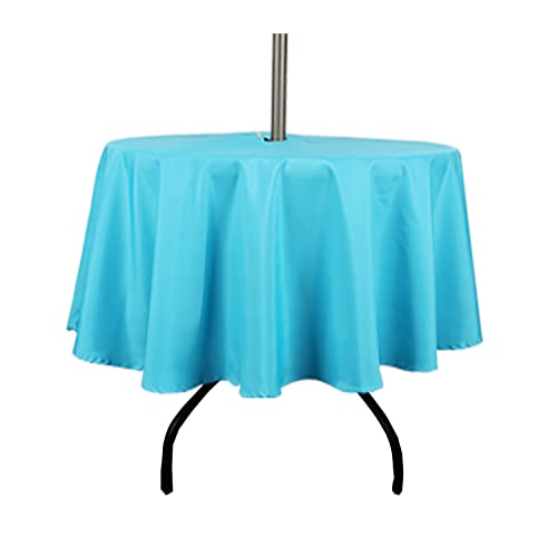 youngseahome Outdoor Tablecloth Wrinkle-Free Stain Resistant Waterproof Polyester Fabric Table Cover with Zipper Umbrella Hole for Picnic/Party/Dinner/Patio Garden(60×84inch,Zippered,Aqua) - Image 1