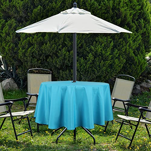 youngseahome Outdoor Tablecloth Wrinkle-Free Stain Resistant Waterproof Polyester Fabric Table Cover with Zipper Umbrella Hole for Picnic/Party/Dinner/Patio Garden(60×84inch,Zippered,Aqua) - Image 3