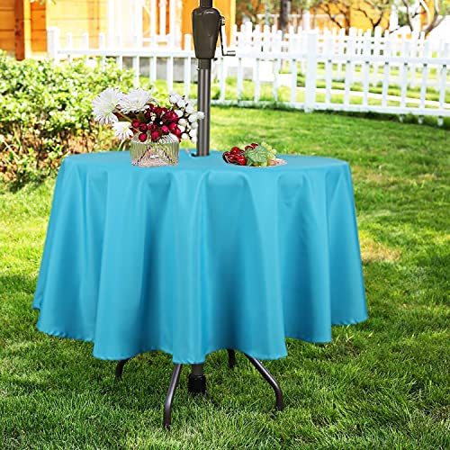 youngseahome Outdoor Tablecloth Wrinkle-Free Stain Resistant Waterproof Polyester Fabric Table Cover with Zipper Umbrella Hole for Picnic/Party/Dinner/Patio Garden(60×84inch,Zippered,Aqua) - Image 2
