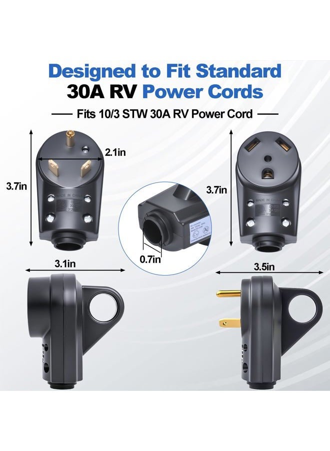 Wadoy 30 Amp RV Plug Set, Male & Female 30A/125V Replacement Plugs with Pull Handle – Heavy-Duty Heat-Resistant Housing, Fits Standard TT-30P RV Power Cords (55245) - Image 3