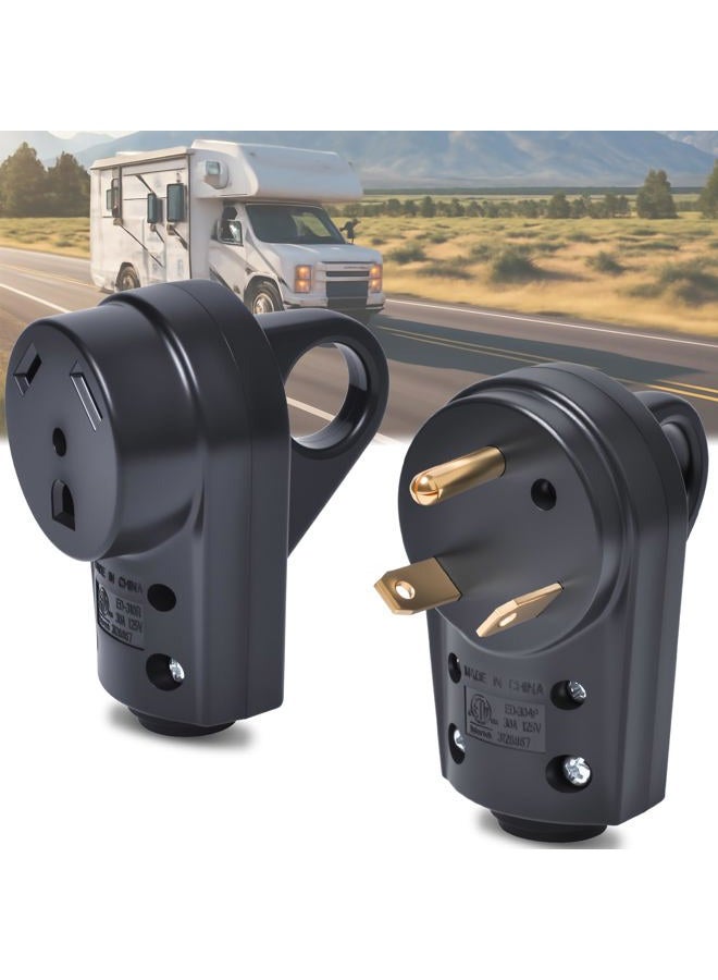 Wadoy 30 Amp RV Plug Set, Male & Female 30A/125V Replacement Plugs with Pull Handle – Heavy-Duty Heat-Resistant Housing, Fits Standard TT-30P RV Power Cords (55245) - Image 1