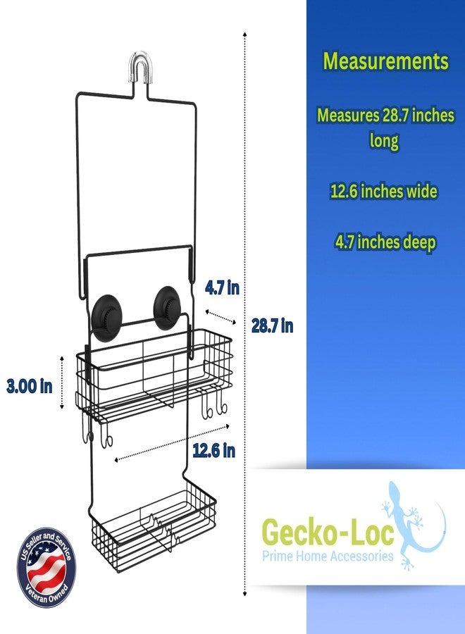 Gecko-Loc Extra Long Wide Adjustable Length over the showerhead hanging shower caddy organizer - for Shampoo, Soap, & Razors - Black - Image 4