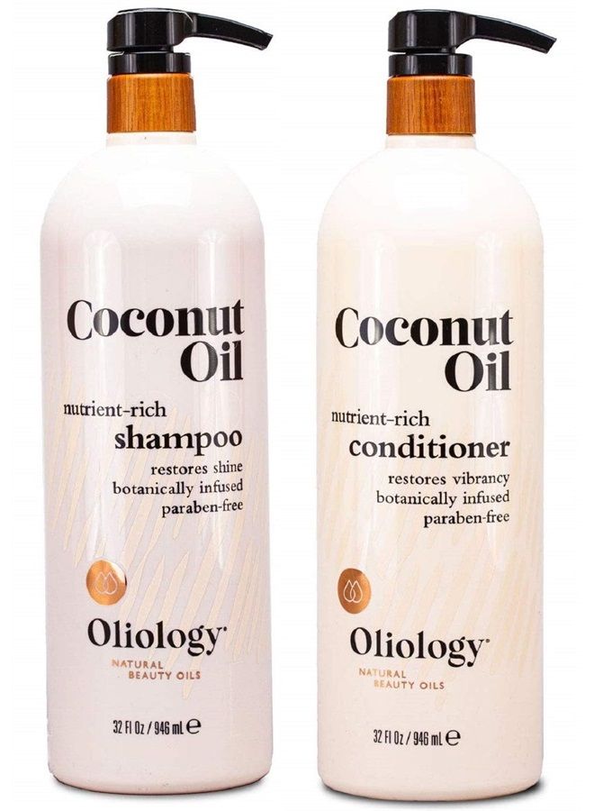 Oliology Nutrient Rich Coconut Oil Shampoo & Conditioner Combo Pack - Helps Restore Damaged Hair | Provides Intense Shine | Moisturizing | Made in USA, Cruelty Free & Paraben Free (32oz) - Image 1