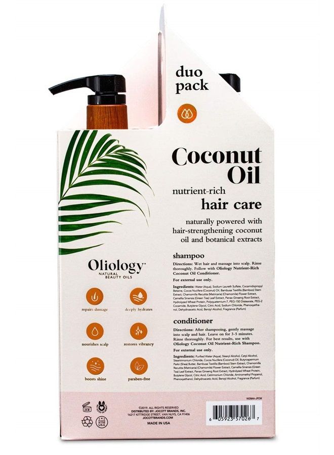 Oliology Nutrient Rich Coconut Oil Shampoo & Conditioner Combo Pack - Helps Restore Damaged Hair | Provides Intense Shine | Moisturizing | Made in USA, Cruelty Free & Paraben Free (32oz) - Image 4