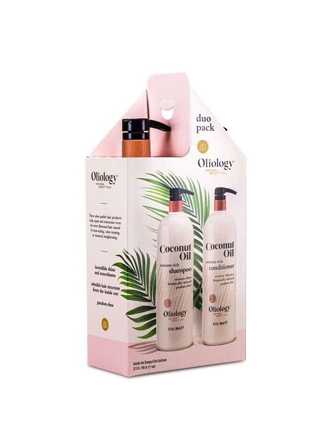 Oliology Nutrient Rich Coconut Oil Shampoo & Conditioner Combo Pack - Helps Restore Damaged Hair | Provides Intense Shine | Moisturizing | Made in USA, Cruelty Free & Paraben Free (32oz) - Image 2