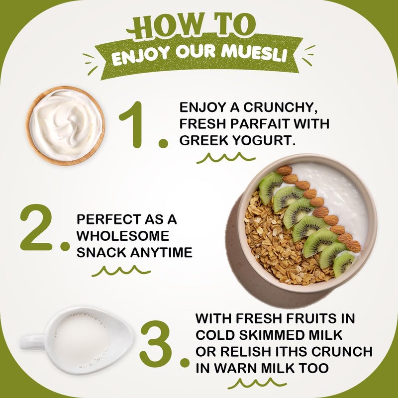 GAIA Crunchy Diet Muesli - Low-Calorie, Protein Rich, High-Fiber Muesli Cereal Serves As A Healthy And Nutritious Breakfast Option With Zero Added Sugar. 1Kg Jar Pack - No Added Flavor - Image 3