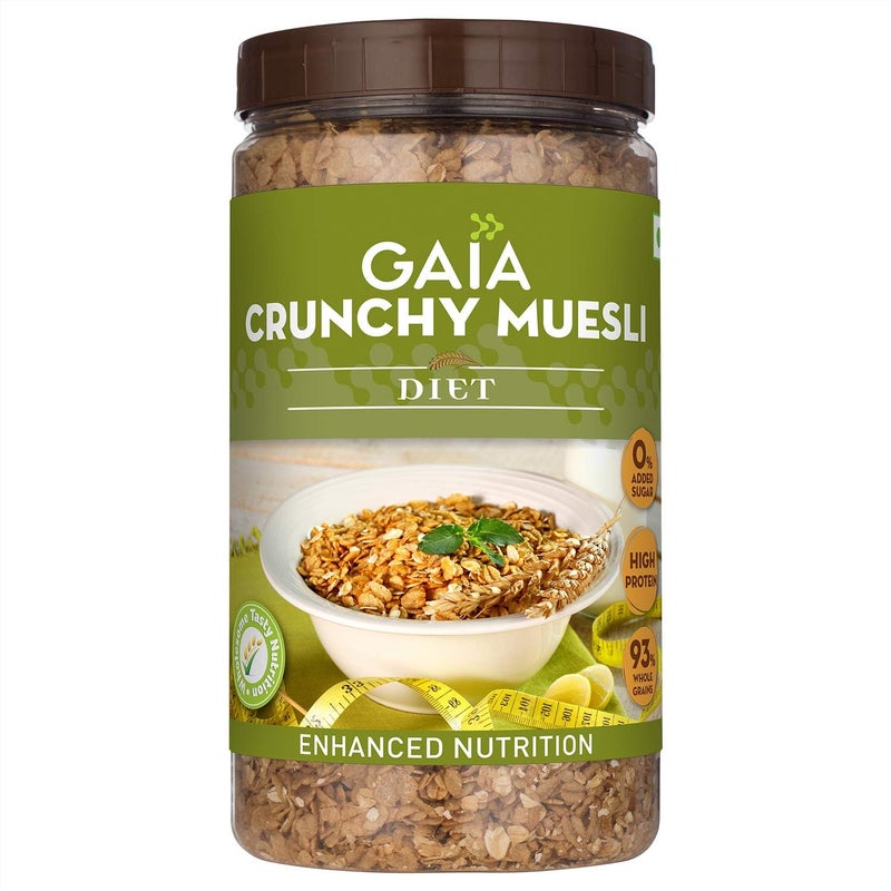 GAIA Crunchy Diet Muesli - Low-Calorie, Protein Rich, High-Fiber Muesli Cereal Serves As A Healthy And Nutritious Breakfast Option With Zero Added Sugar. 1Kg Jar Pack - No Added Flavor - Image 1
