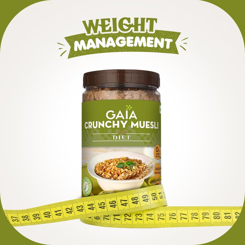 GAIA Crunchy Diet Muesli - Low-Calorie, Protein Rich, High-Fiber Muesli Cereal Serves As A Healthy And Nutritious Breakfast Option With Zero Added Sugar. 1Kg Jar Pack - No Added Flavor - Image 2