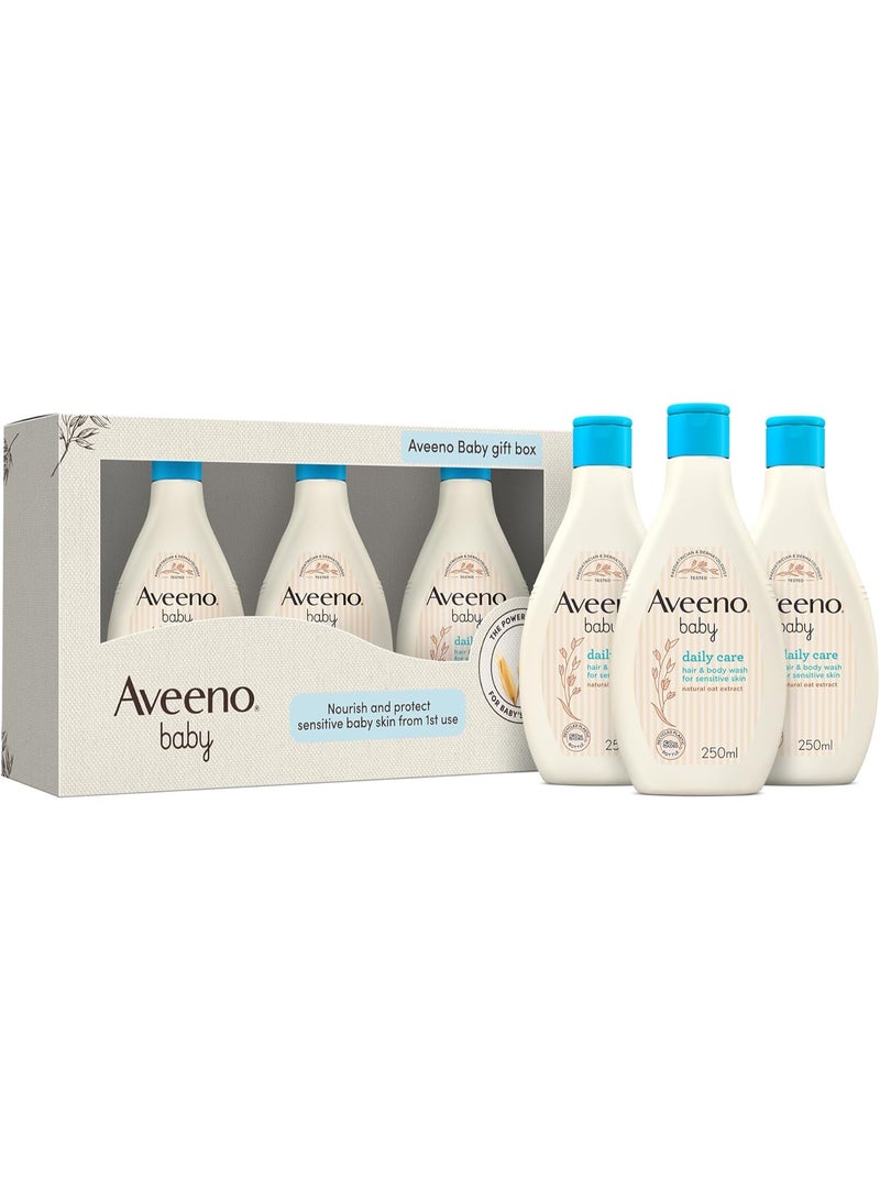 Aveeno Baby Daily Care Hair and Body Wash Gift Box, 250ml, Pack of 3, Gentle Formula for Newborns and Toddlers - Image 1