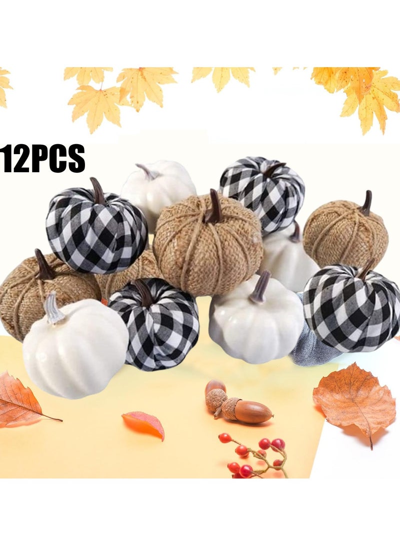 Artificial Velvet Pumpkins 12PCS, Fabric Artificial Craft Pumpkin Tabletop Decoration for Fall Home Farmhouse Harvest Party Decorative Halloween Christmas - Image 1